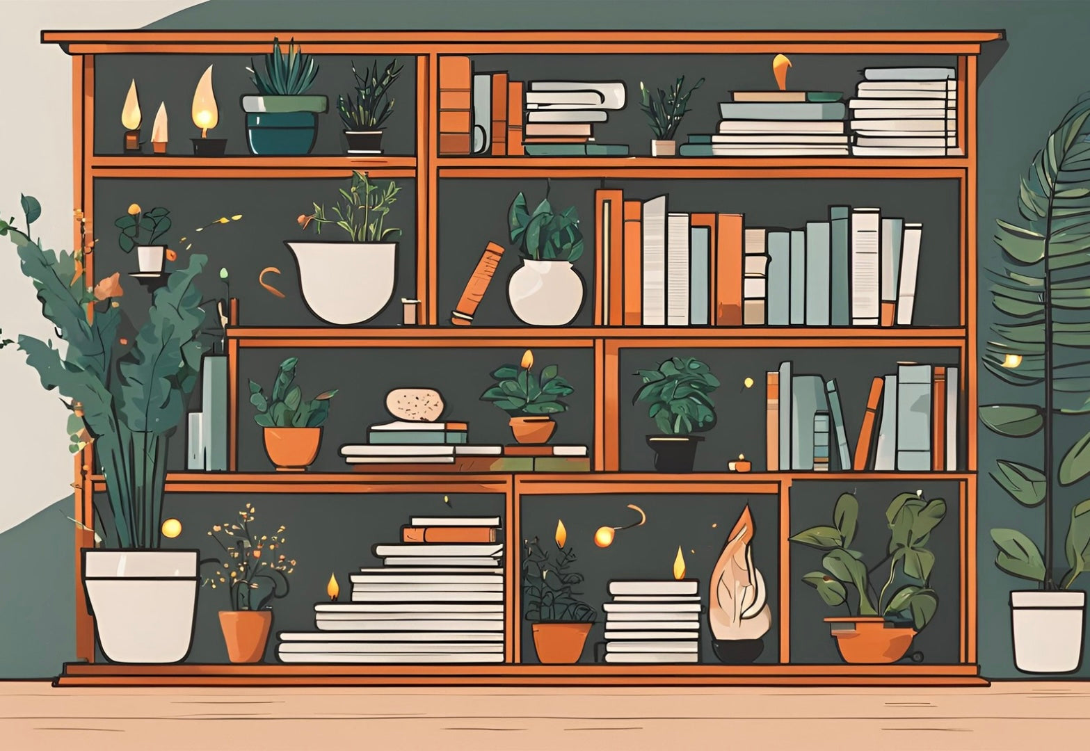Come arredare una libreria con libri, candele di design e oggetti decorativi